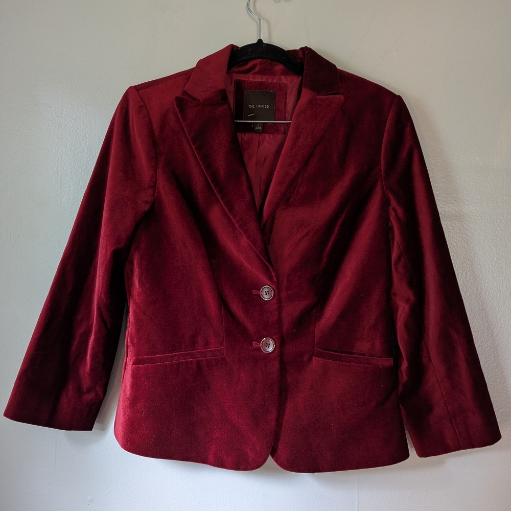 The Limited Deep Red Velvet Blazer
